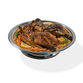 Abu Mubarak Grilled Chicken Kabsa 4 Pax family platter featuring juicy grilled chicken and aromatic spiced Kabsa rice.
